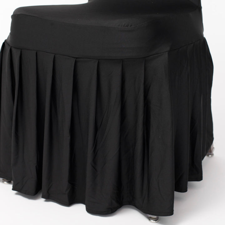 CLEARANCE Premium Princess Black Lycra Chair Covers With Pleats (210gsm)