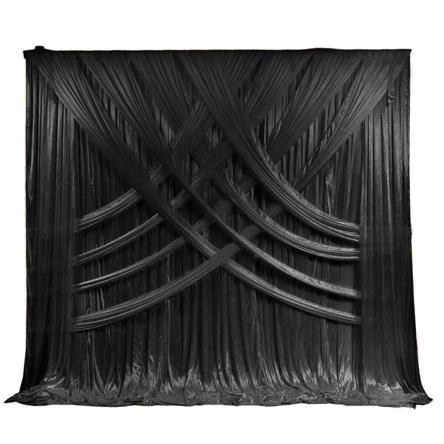 Black Ice Silk Satin CROSS DRAPE Backdrop - 3 meters length x 3 meters high