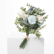 Artificial Mixed Flower Bouquet (10cm heads) - Soft Blues - Twine Wrap