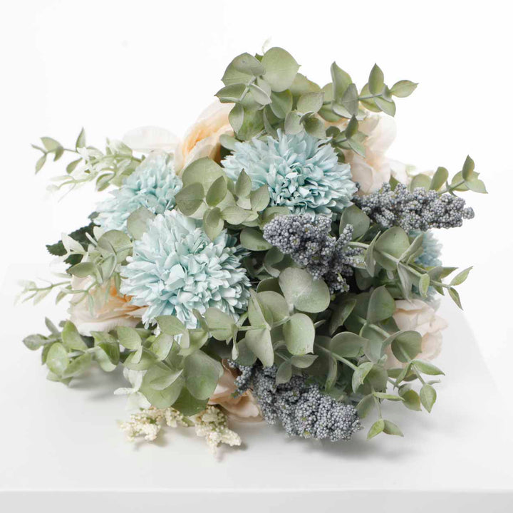 Artificial Mixed Flower Bouquet (10cm heads) - Soft Blues - Twine Wrap