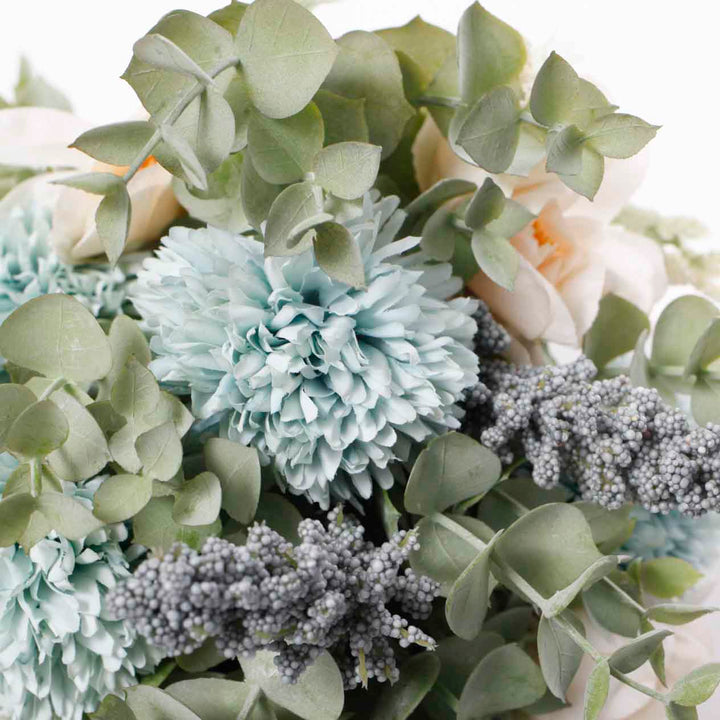 Artificial Mixed Flower Bouquet (10cm heads) - Soft Blues - Twine Wrap