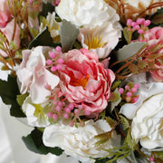 CLEARANCE Artificial Peony Flower Bouquet - Blush Pink and White - Satin Ribbon and Pearl Bouquet Wrap