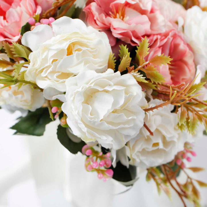 CLEARANCE Artificial Peony Flower Bouquet - Blush Pink and White - Satin Ribbon and Pearl Bouquet Wrap