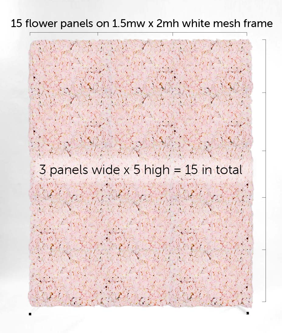 Blush Hydrangea Flower Wall + White Mesh Frame Freestanding COMBO - (2m x 1.5m) *BEST VALUE* details