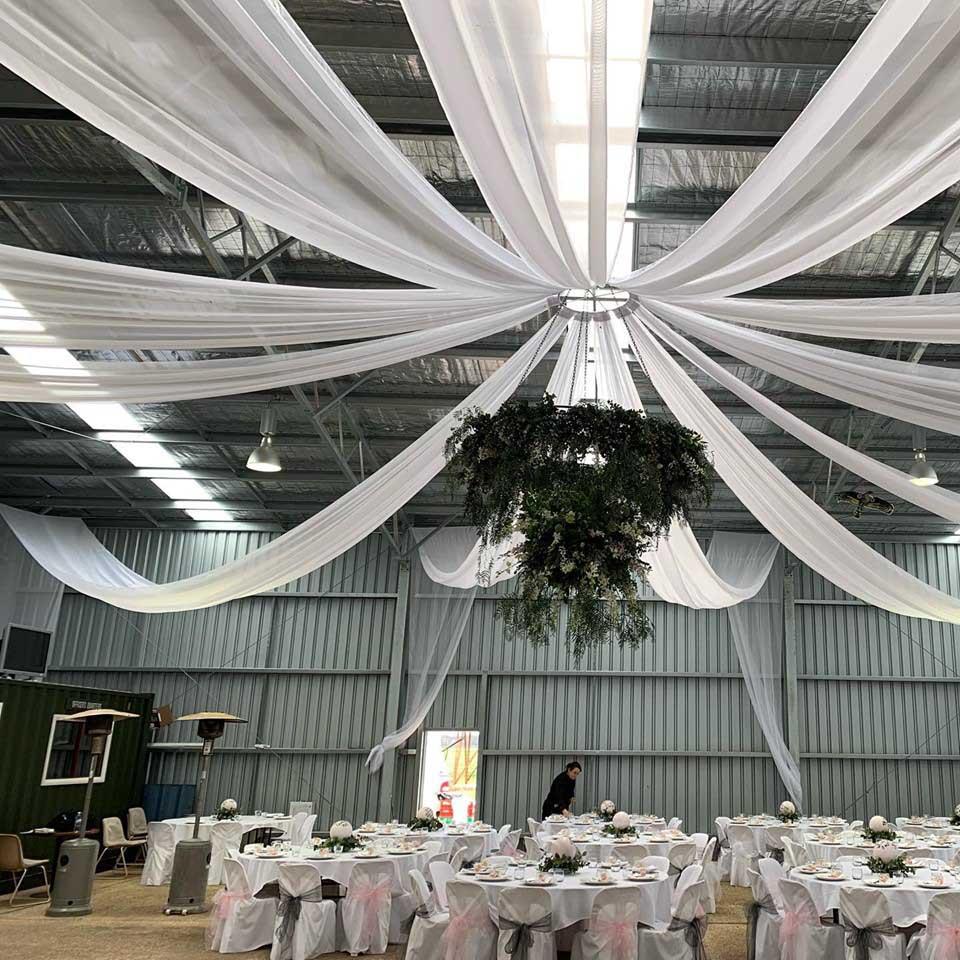 Light Pink Ceiling Drape - Ice Silk Satin (10m) Example 1