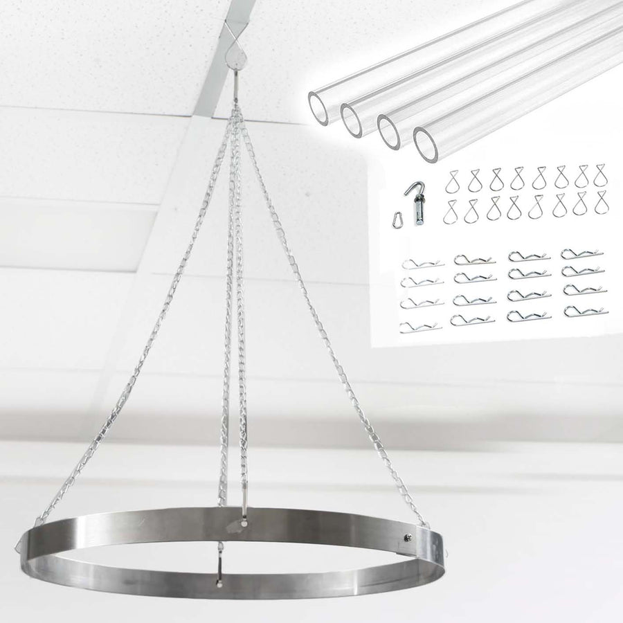 Ceiling Draping Kit with Acrylic Rods, Clips and Openable Hoop Ring