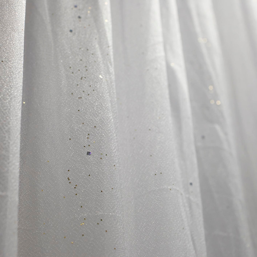 White Beauty Backdrop Curtain With Subtle Glitter Organza with Satin Silk Backing 3mx3m