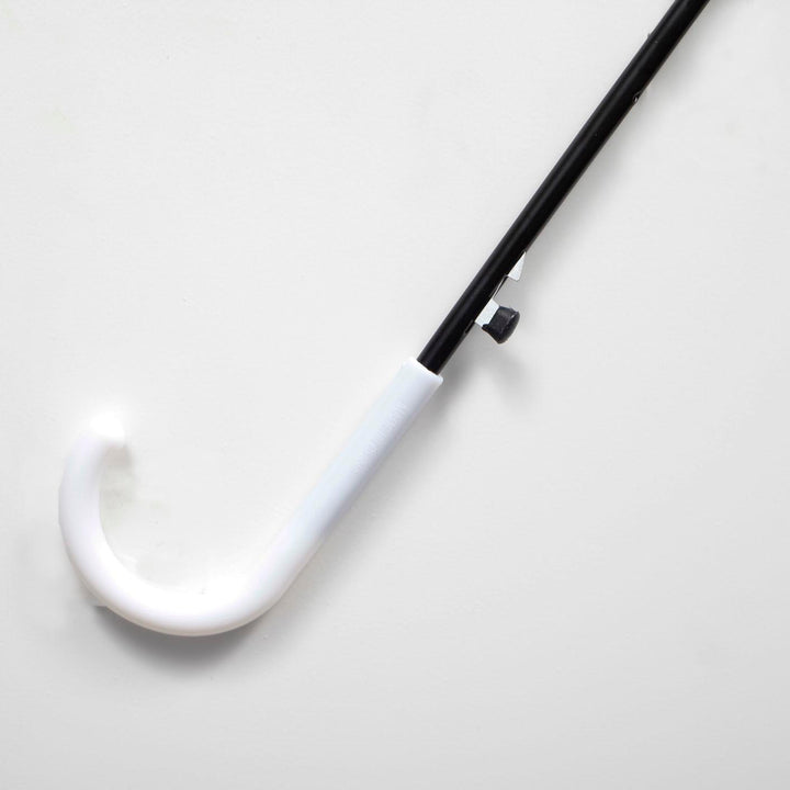 white plastic handle below the open and close button. On a white background