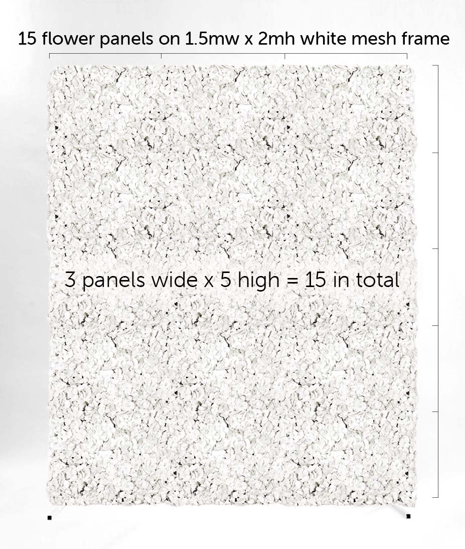 White Hydrangea Flower Wall + White Mesh Frame Freestanding COMBO - (2m x 1.5m) *BEST VALUE* details