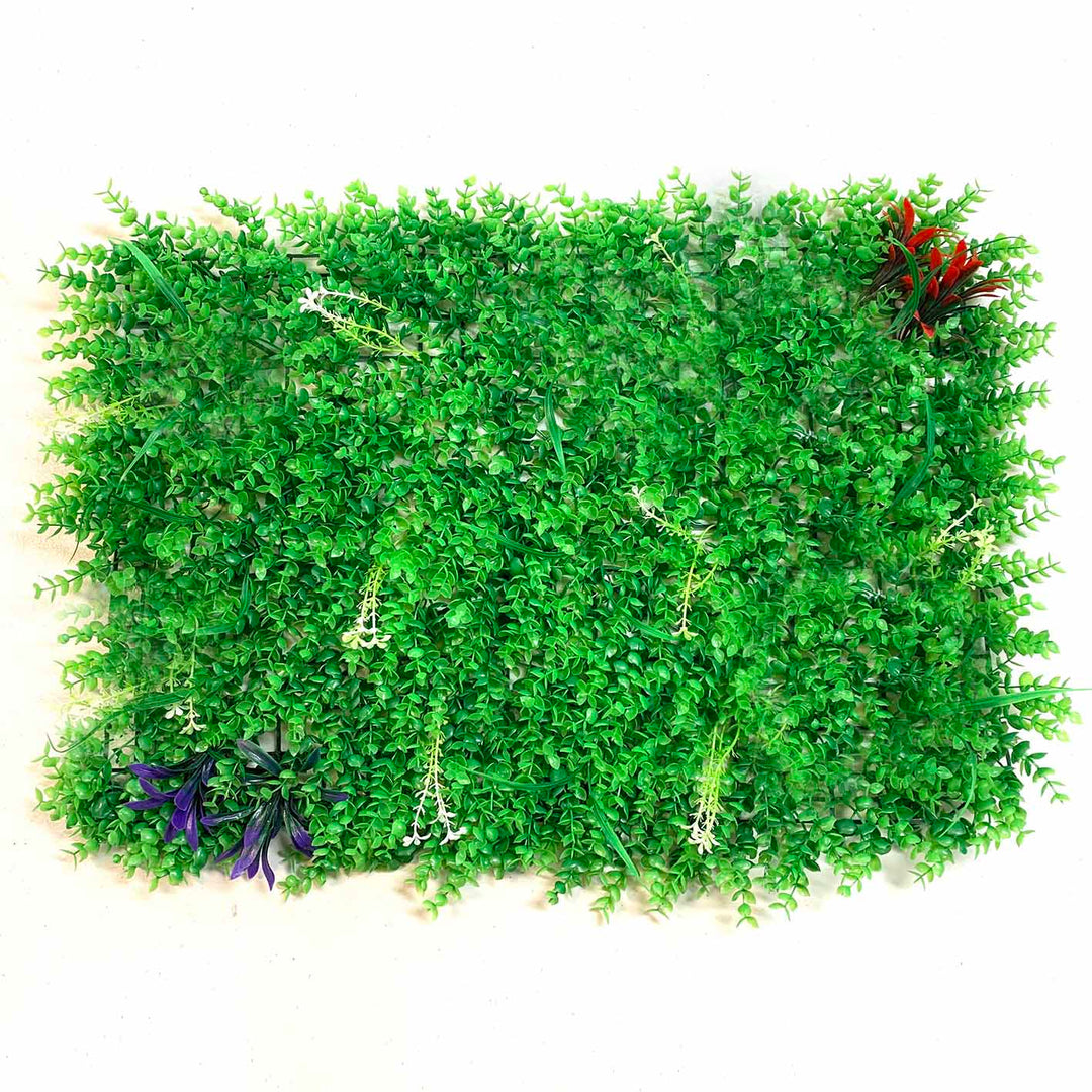 Greenery Wall - Box Hedge, Grass Shoots & Purple, Pink, White Flowers