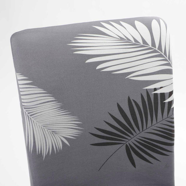 Lycra Dining Chair Covers (Toppers) - Grey With Palm Leaf Pattern Back rest