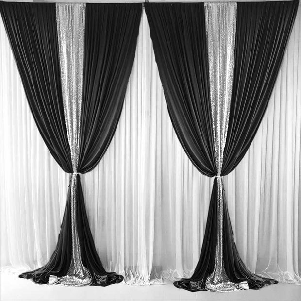 Black Ice Silk and Silver Sequin Layered Backdrop Curtain 3m x 3m