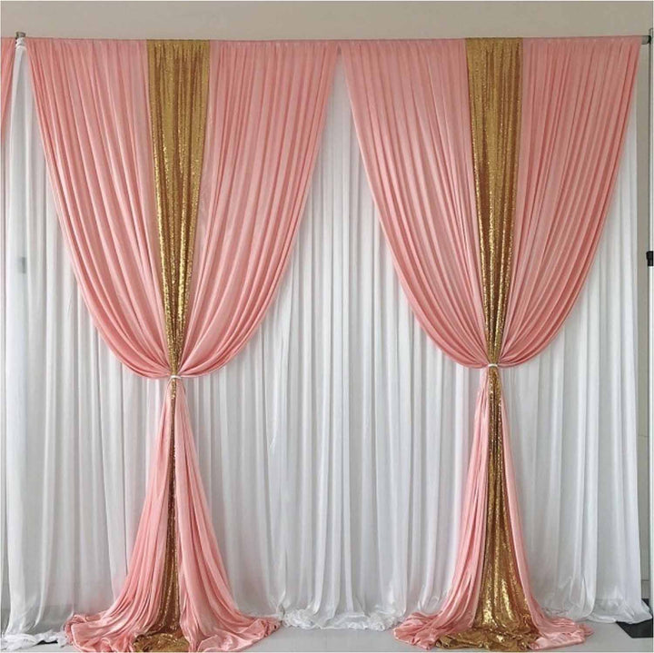 Blush Ice Silk and Gold Sequin Layered Backdrop Curtain 3x3m