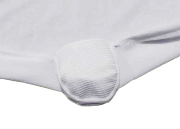 White Lycra Chair Covers foot pocket close up (170gsm)