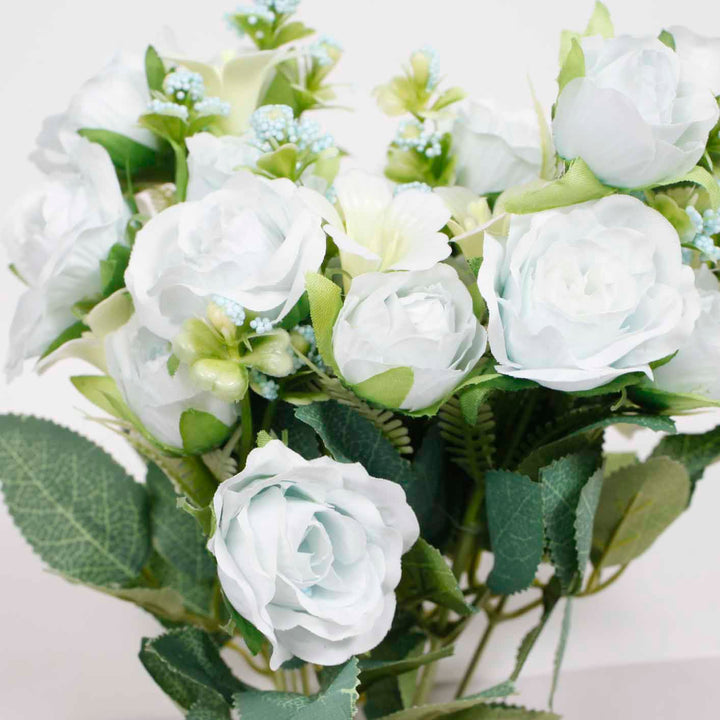 CLEARANCE Artificial Rose Small Flower Bouquet (5cm heads) - Blue - Spray Style