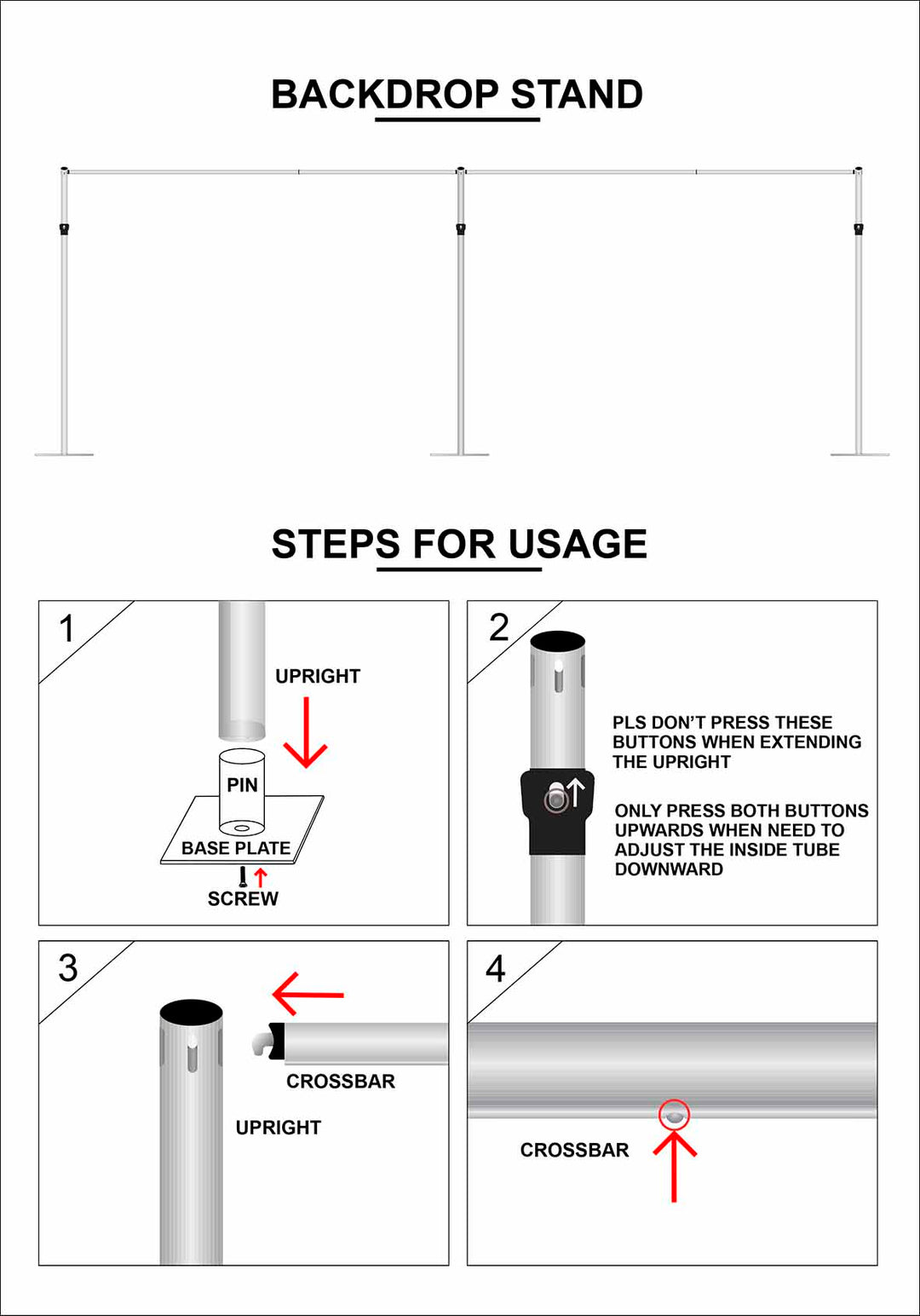 Backdrop Stand Set For 3x3m Backdrop - Deluxe *BEST VALUE* Operating Instructions