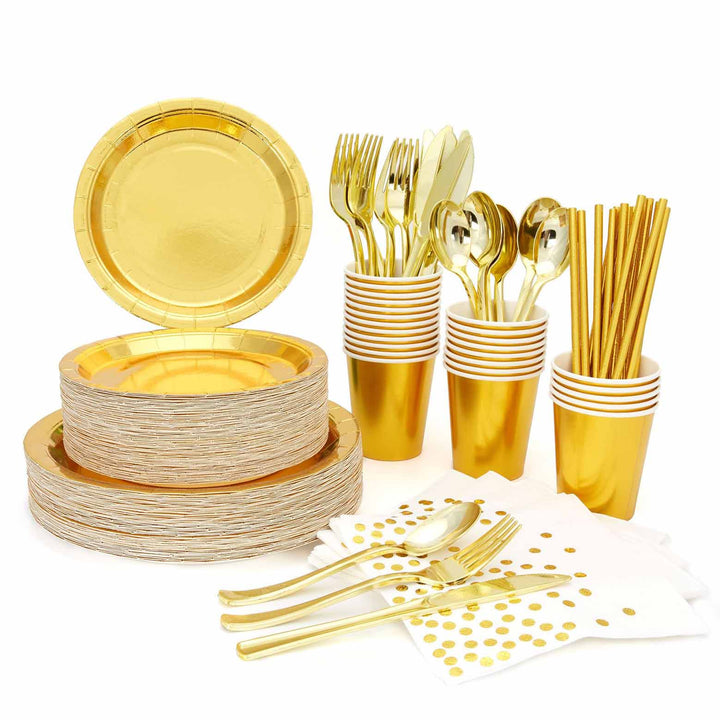 PAPER PLATE SET METALLIC GOLD Full SEt