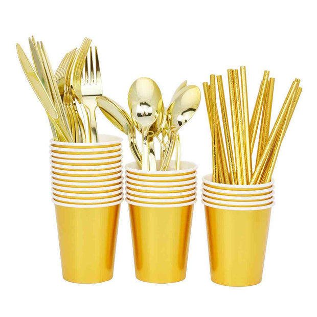 PAPERPLATE SET METALLIC GOLD cups and cutlery