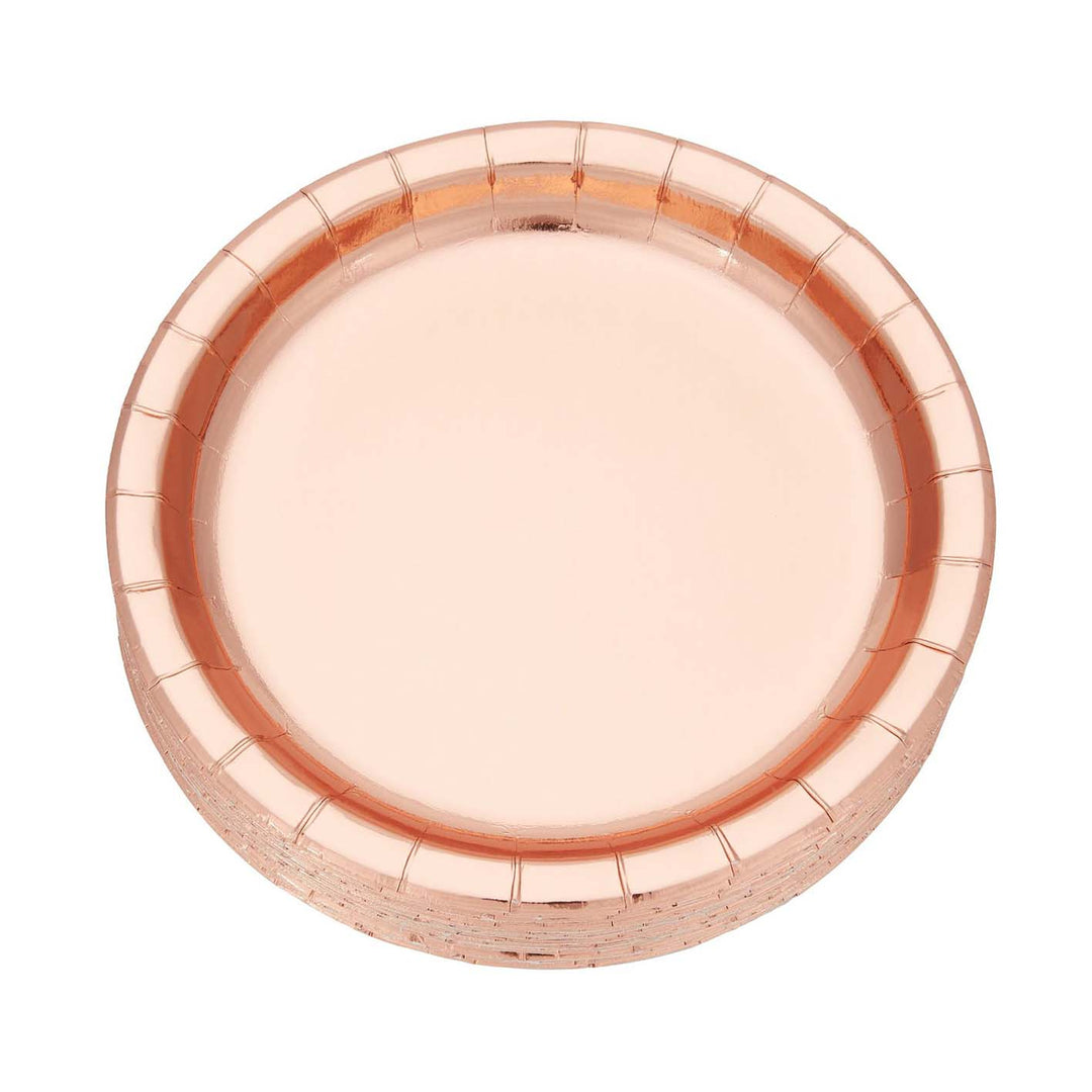 24 person Premium Paper Plate Dinner Set - Metallic Rose Gold - Paper Plates, Cups, Cutlery, Straws - 193 pieces