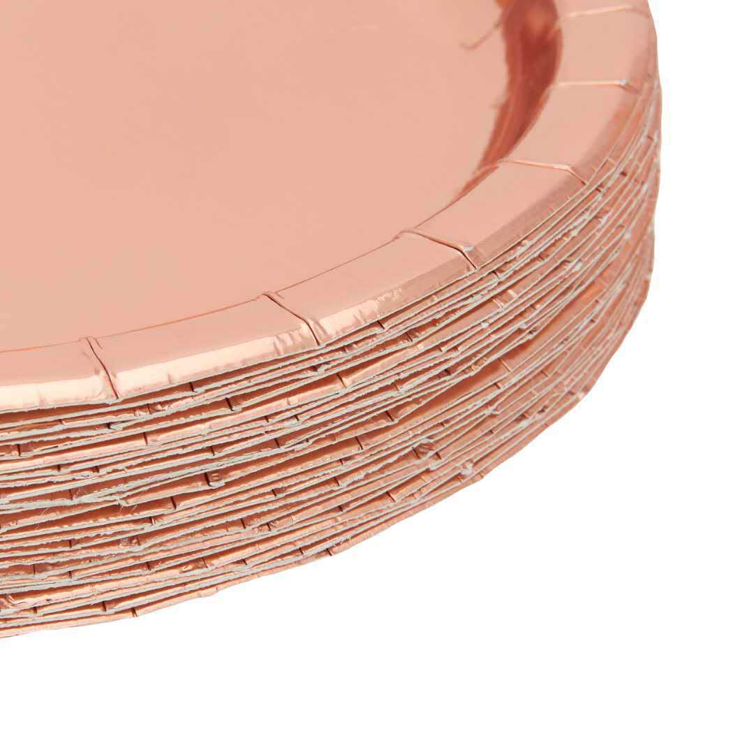 24 person Premium Paper Plate Dinner Set - Metallic Rose Gold - Paper Plates, Cups, Cutlery, Straws - 193 pieces