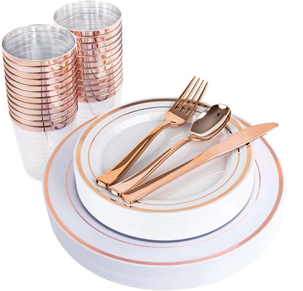 Rose Gold Plastic Plate Set