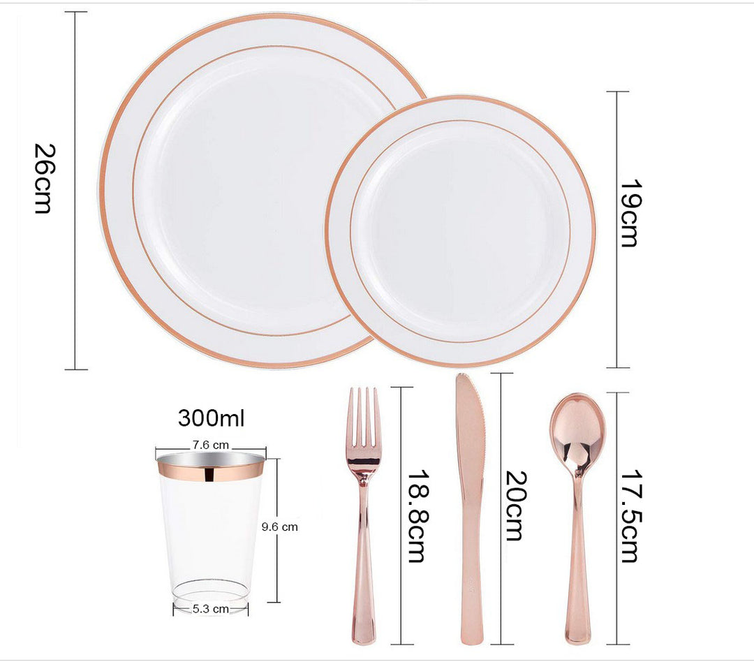 PLASTIC PLATE SET ROSE GOLD AND WHITE Contents