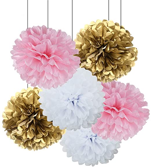 Paper Pom Poms - Gold (35cm) Mix