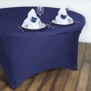 Navy Round Lycra Fitted Tablecloth (6ft) In Setting