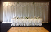 White Ice Silk Satin Backdrops - 3 meters length x 3 meters high With Matching Table Skirting
