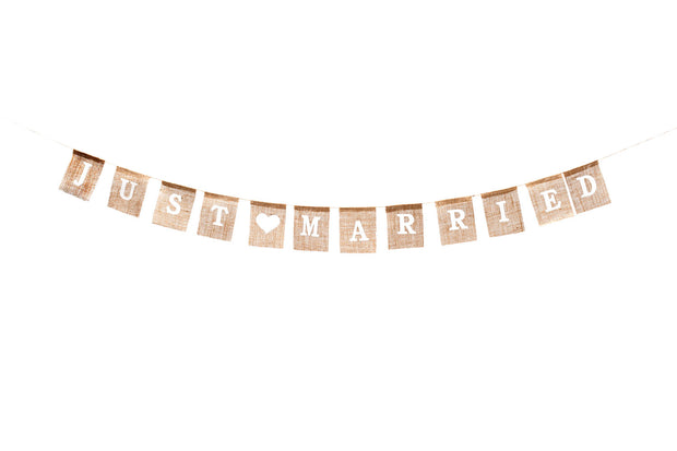 CLEARANCE Bunting - Hessian Just Married Squares