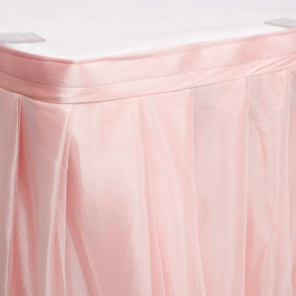 Tulle and Ice Silk Layered Table Skirting - Blush (3m) Pleats