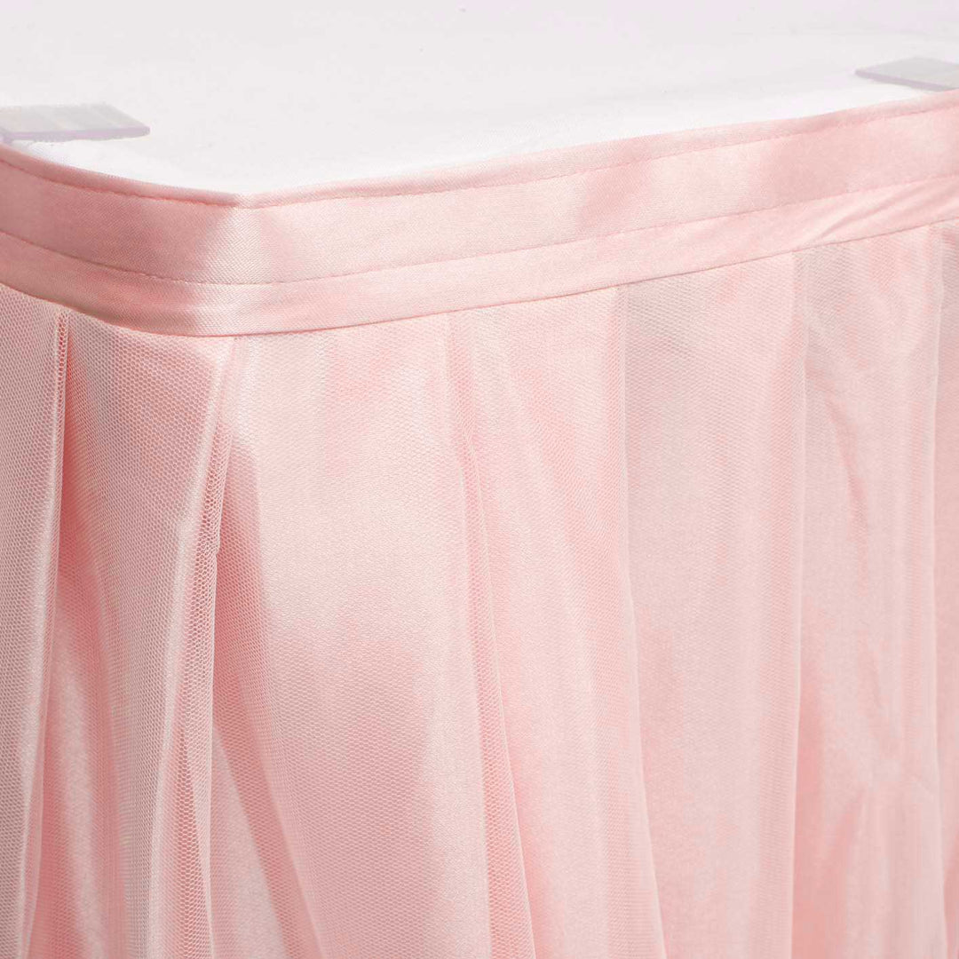 Tulle and Ice Silk Layered Table Skirting - Blush (3m) Pleats