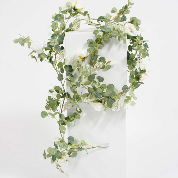 Eucalyptus, Silver Dollar Eucalyptus & Rose Garland Slim (2m)