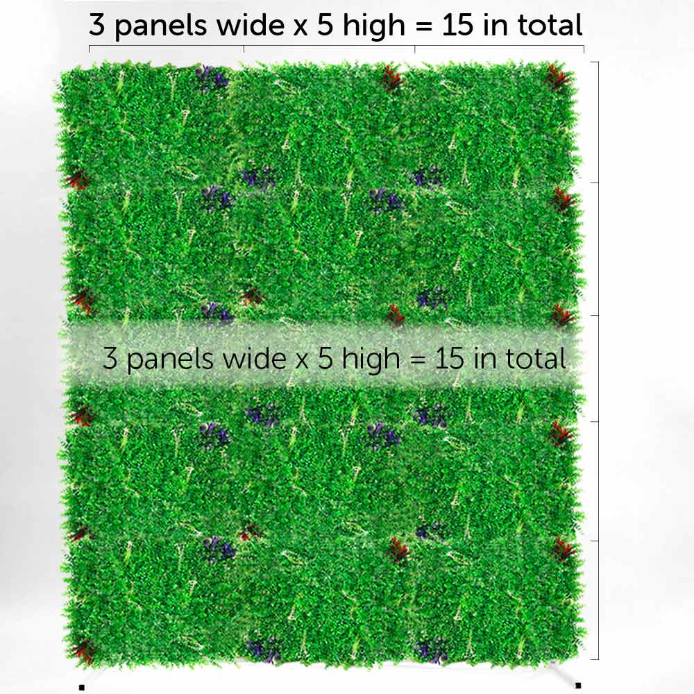 Greenery Wall - Box Hedge, Grass Shoots & Purple, Pink, White Flowers