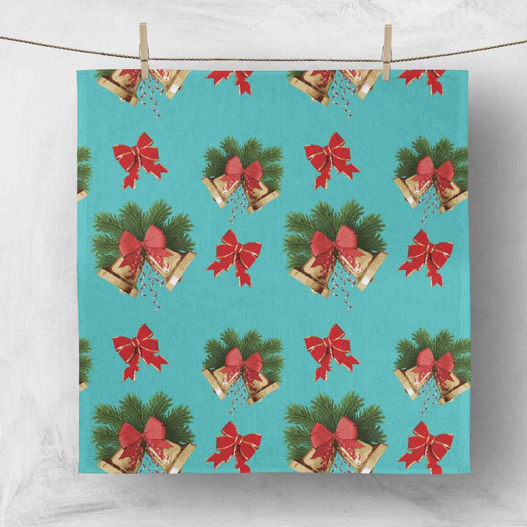 CLEARANCE Christmas Napkins - Christmas Bells on Blue  (50x50cm)