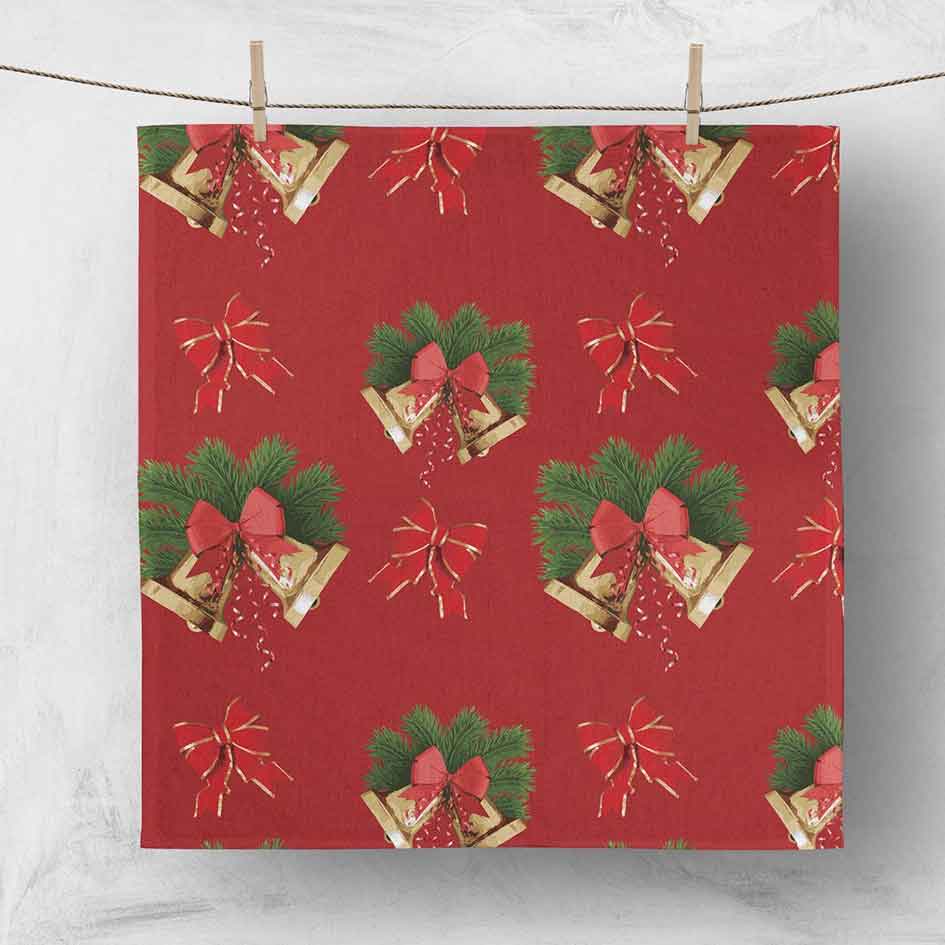 CLEARANCE Christmas Napkins - Christmas Bells on Red  (50x50cm)