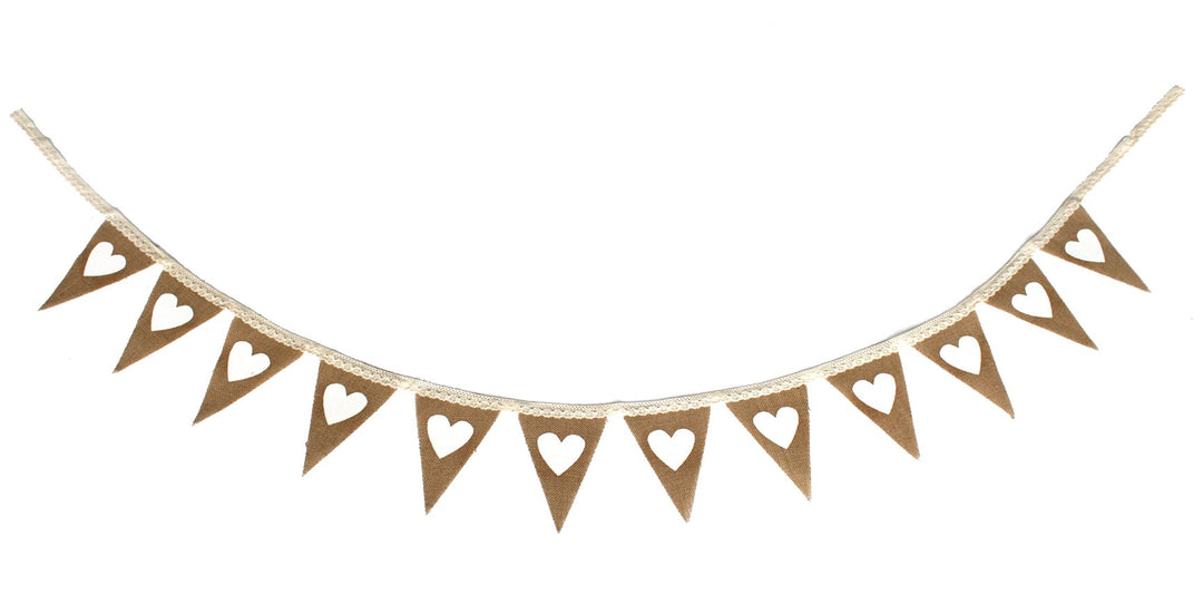 CLEARANCE Bunting - Heart and Lace Hessian Triangles