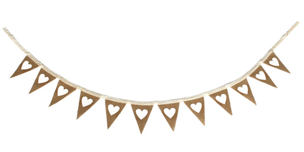 CLEARANCE Bunting - Heart and Lace Hessian Triangles