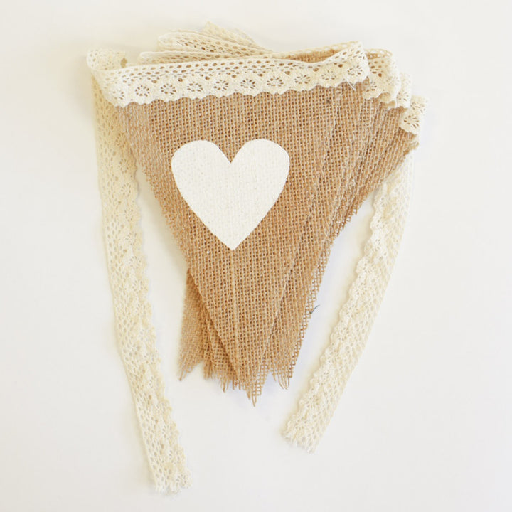 CLEARANCE Bunting - Heart and Lace Hessian Triangles