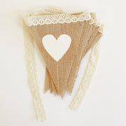 Bunting - Heart and Lace Hessian Triangles
