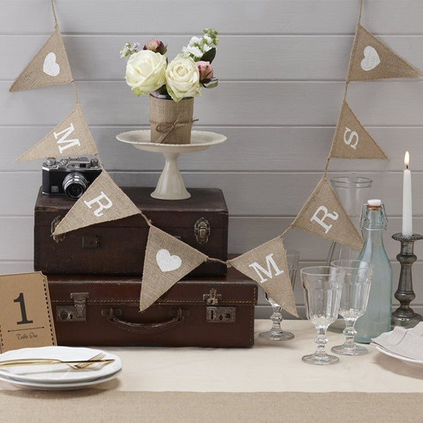 CLEARANCE Bunting - Hessian Mr & Mrs Triangles