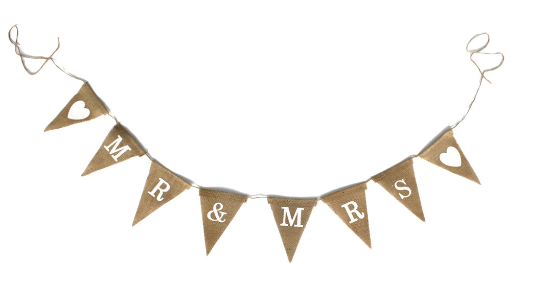 CLEARANCE Bunting - Hessian Mr & Mrs Triangles