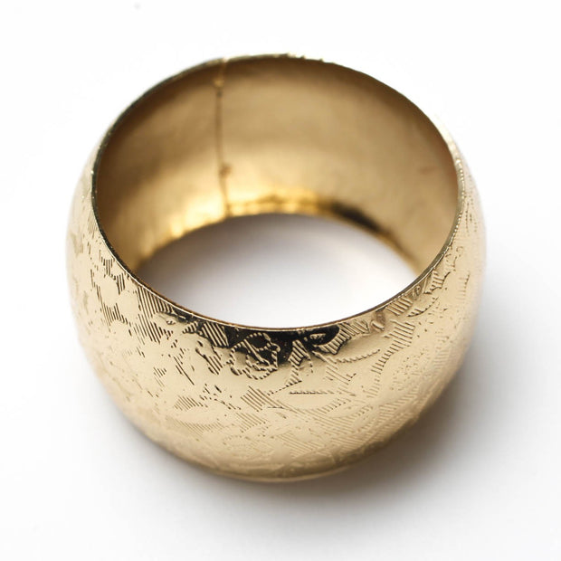 Gold Napkin Ring - Romantic Floral Lace Pattern. Without Napkin, Side