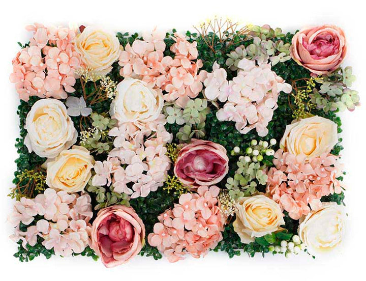 PREMIUM Flower Wall - Peony, Rose, Hydrangea & Box Hedge (Blush Pink, Peach, Cream, Green)