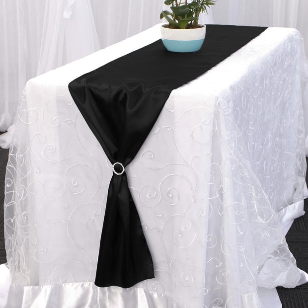 Satin Table Runners - Black With Diamante Buckle