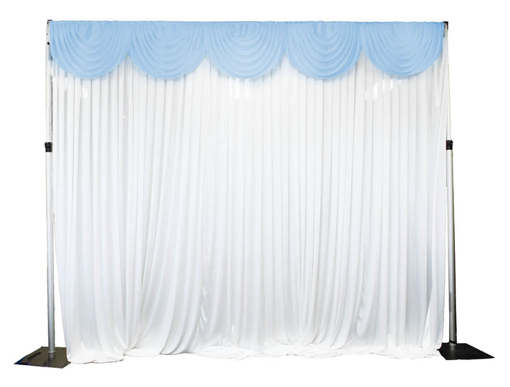 Ice Silk Satin 3m Swag  - Light Blue Fitted To Ice Silk Satin Backdrop