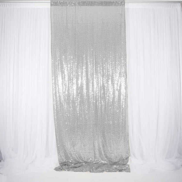 Silver Sequin Backdrop Curtain 3m x 1.25m Single