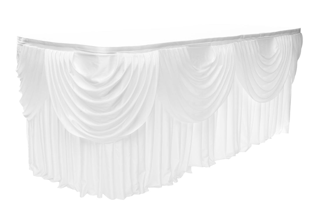 White Ice Silk Satin Table Skirting (3m) + BONUS Clips